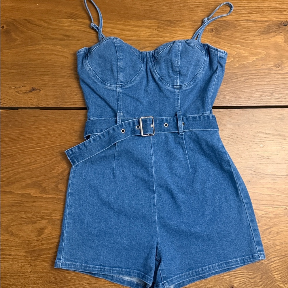 Windsor Blue Denim Romper with Belt